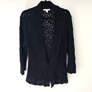 JM Collection Boho Peplum Waist Shawl Collar Sweater w 3 Button Front Whimsigoth